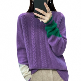 100 Ren Uld Sweater Kvinders 22 Efterår Og Vinter Ny Løs Rund Hals Farve Matchende Strikket Kashmir Bund