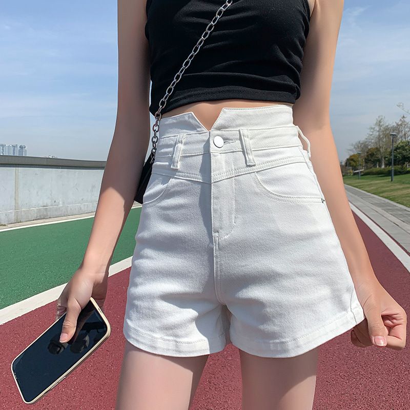 2023 Dame Lyseblå Slim Fit Stretch Denim Shorts Sort Høj Talje