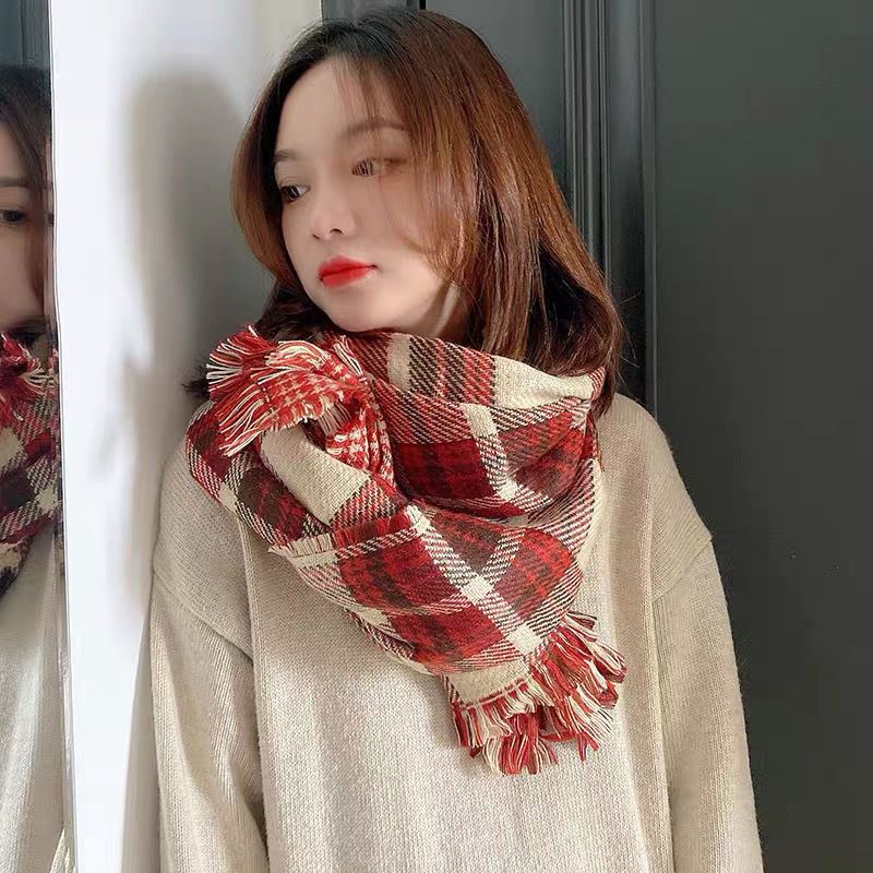 2023 Dobbeltsidet Plaid Jule Varmt Retro Tørklæde Kvindelig Efterår Og Vinter Cashmere