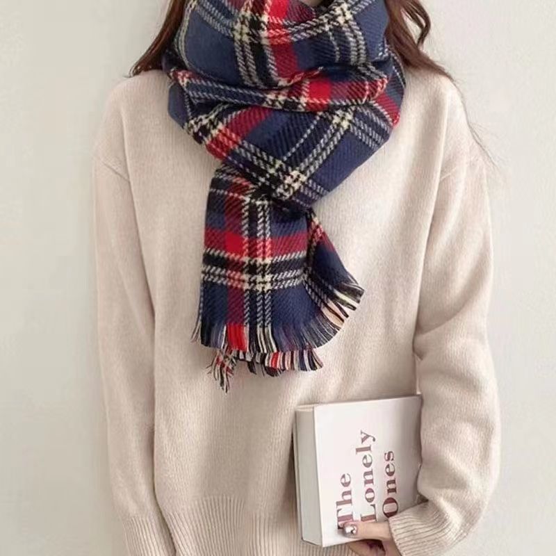 2023 Dobbeltsidet Plaid Jule Varmt Retro Tørklæde Kvindelig Efterår Og Vinter Cashmere