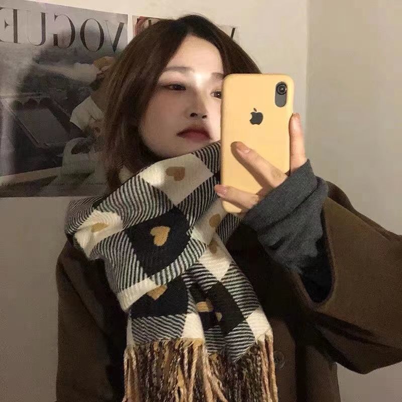 2023 Dobbeltsidet Plaid Jule Varmt Retro Tørklæde Kvindelig Efterår Og Vinter Cashmere