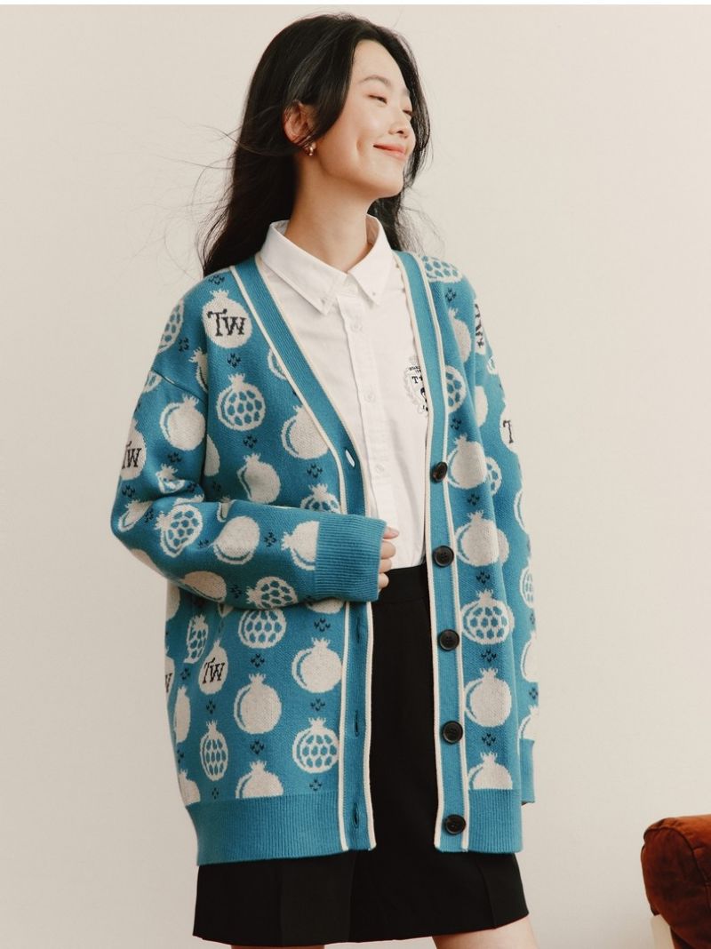2023 Forår New Bear Granatæble Strikket Cardigan Sweater Atmosphere Frakke Damer