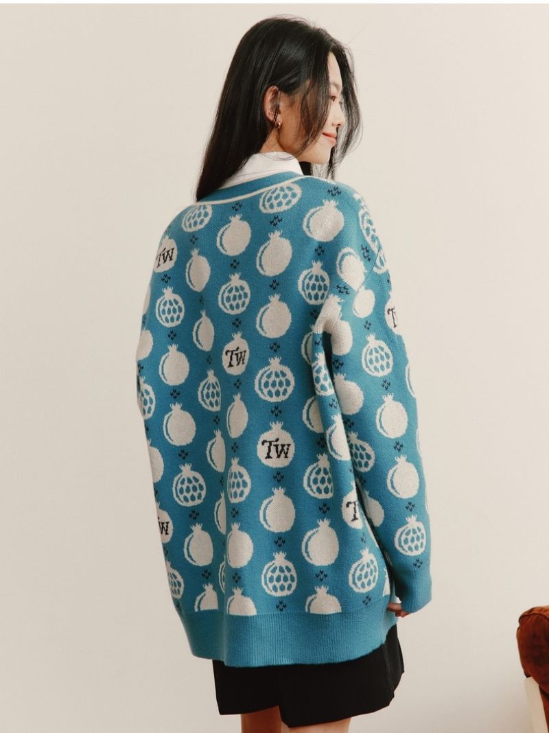 2023 Forår New Bear Granatæble Strikket Cardigan Sweater Atmosphere Frakke Damer