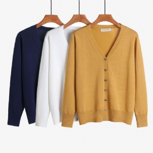 2023 Forår Og Efterår Damestrikket Sweater Cardigan V-hals Langærmet Plus Size Dame Strikket Yderbeklædning