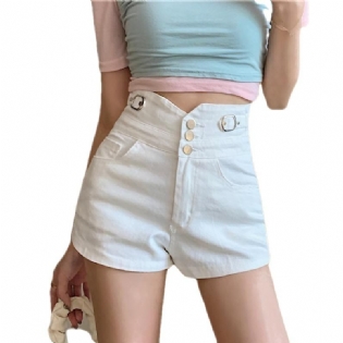 2023 Forår Og Sommer Nye Denimshorts Med Høj Talje Med Knap Ned Til Kvinder Bukser Med Brede Ben Slim Fit Elastiske A-line Hotpants