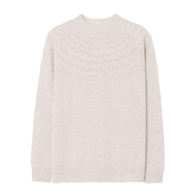 2023 Foråret Første-line Ready-to-wear Uld Sweater Kvinders 100 Uld Mode Udenlandsk Stil Ensfarvet Halv-høj Krave Kashmir