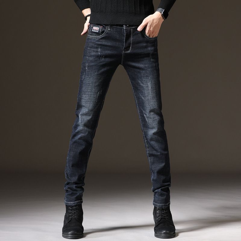 2023 Mænds Jeans Slim Fit Elastiske Blyantbukser Trend Lige Ensfarvet