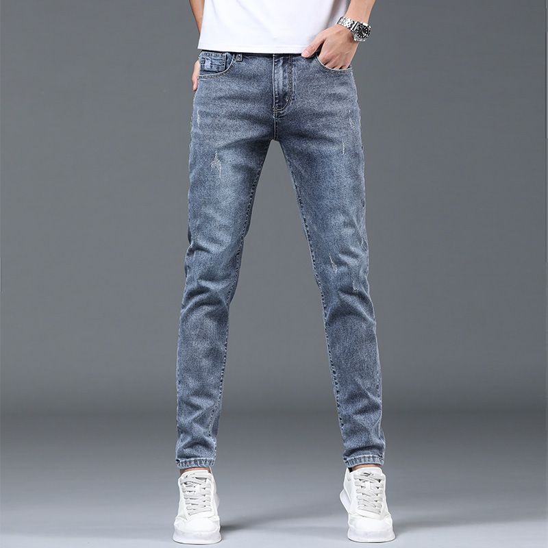 2023 Mænds Jeans Slim Fit Elastiske Blyantbukser Trend Lige Ensfarvet