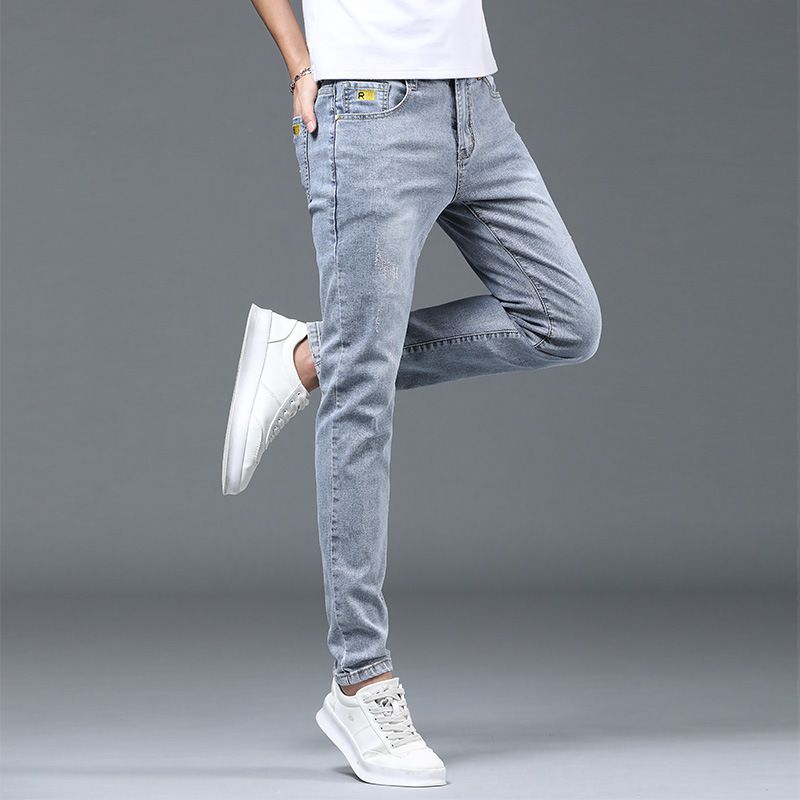 2023 Mænds Jeans Slim Fit Elastiske Blyantbukser Trend Lige Ensfarvet