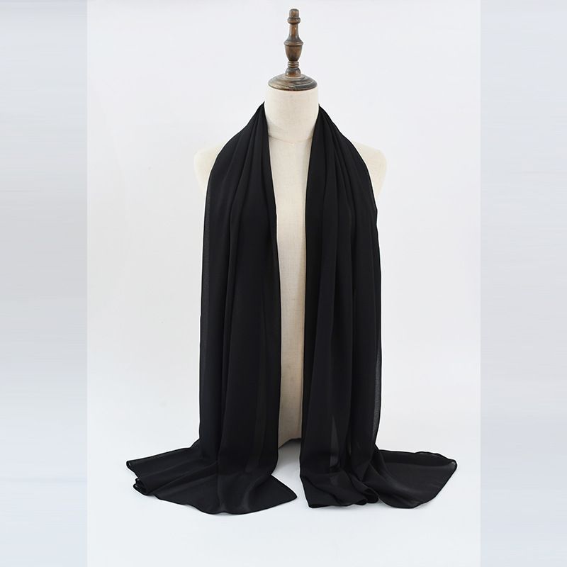 2023 Ny Monokrom Perle Chiffon Boble Tørklæde Turban Malaysiske Kvinders Lange Silketørklæde
