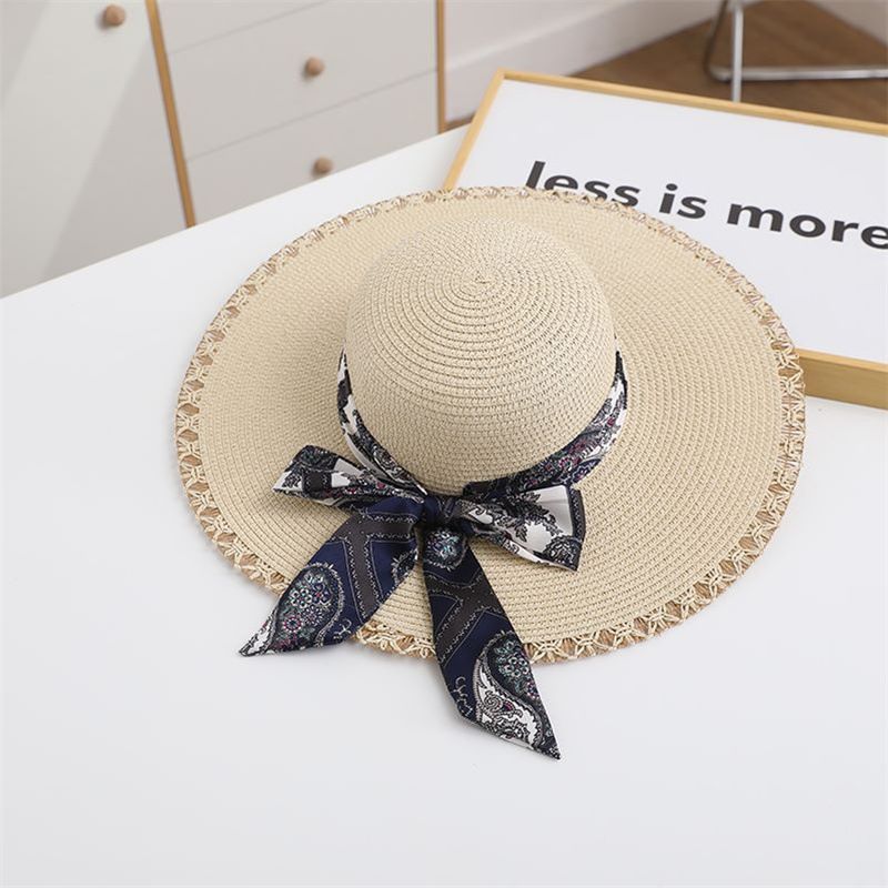 2023 Sommer Ny Hat Pige Mode Print Streamer Strand Sød Splejsning Stråhat