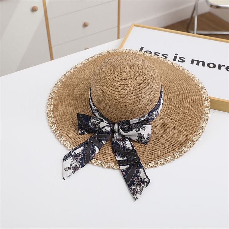 2023 Sommer Ny Hat Pige Mode Print Streamer Strand Sød Splejsning Stråhat