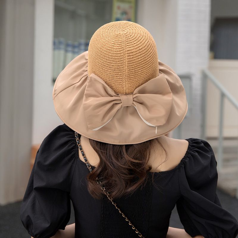 2023 Sommer Ny Streamer Hat Lynlås Taske Sløjfe Multi-brug Strand Hat Sort Lim Hul Solsejl