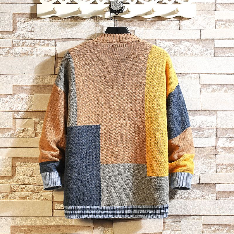 2023 Sweater I Kontrastfarve Herre Cardigan Med V-hals Splejsning