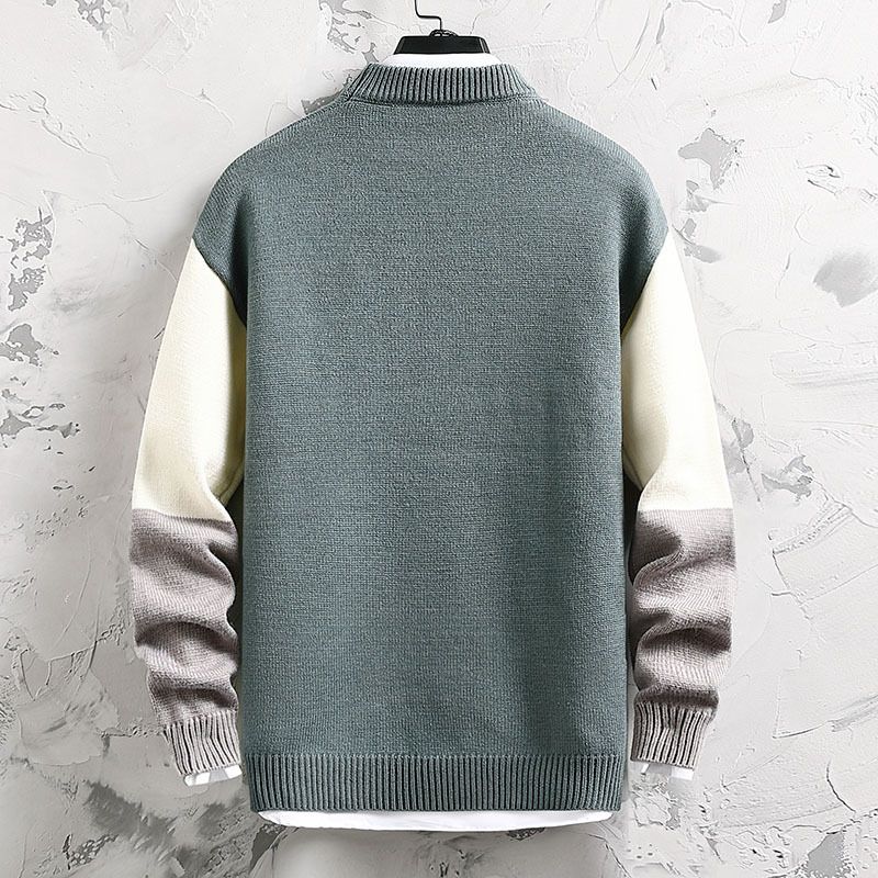 2023 Trendy Strikket Sweater Med Halv Høj Krave Til Mænd Farvematchende Afslappet Løs Pullover