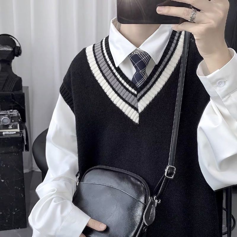 2023 V-hals Sweater Herre Retro Løs Vest