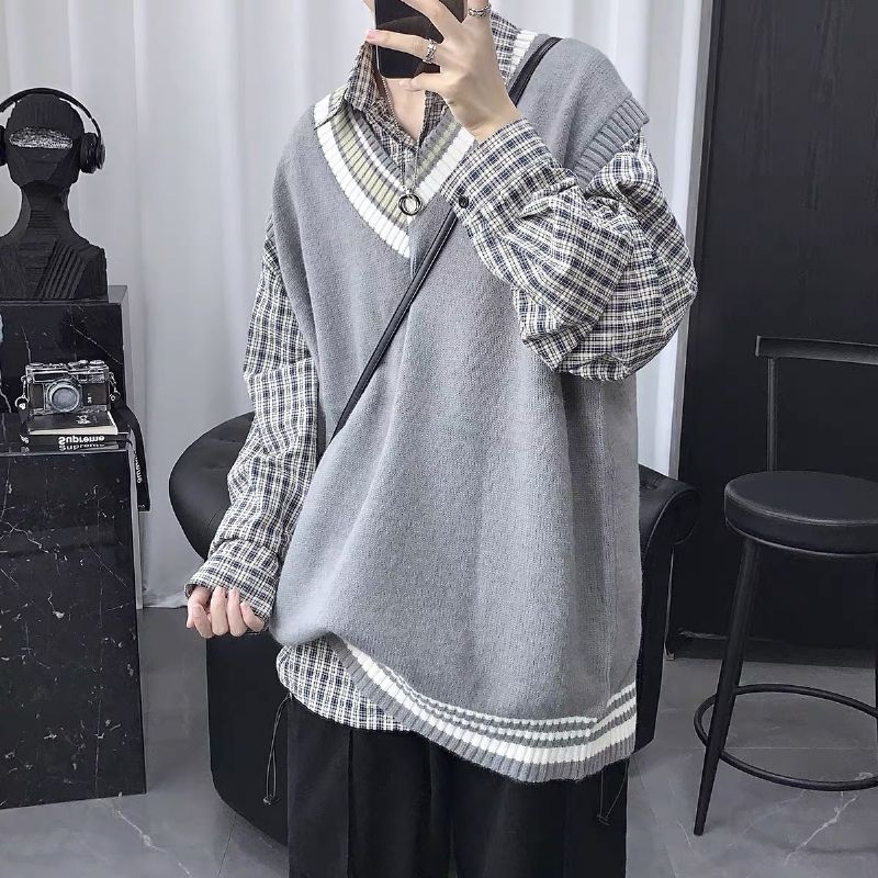 2023 V-hals Sweater Herre Retro Løs Vest