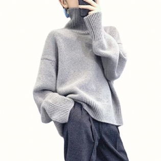 22 Efterår Og Vinter Ny Pullover Ulden Sweater Dame Høj Krave Løs Profil Fortykket Strik Doven Bund