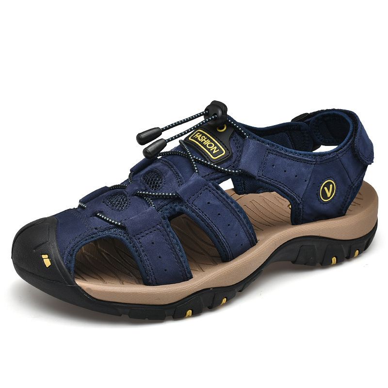 7239 Sommer Mænds Sko Udendørs Strand Sko Stor Størrelse Sandaler Baotou Velcro Læder Tidevand