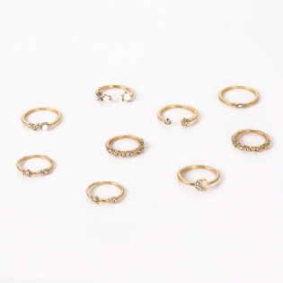 Astral Halvmåne Ring Sæt Af 9 Kreative Retro Legering Samlinger