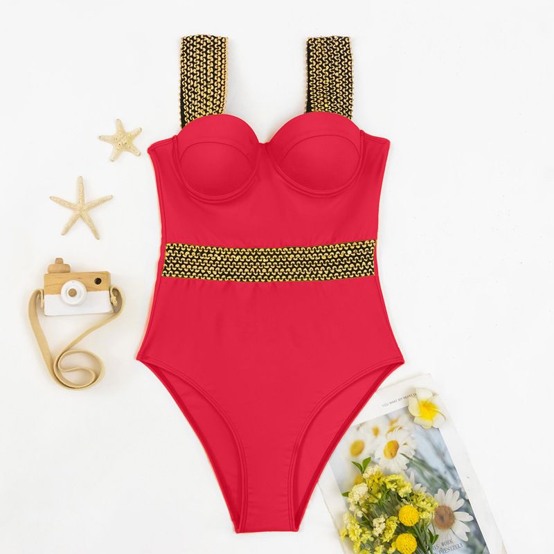 Badedragt I Ét Stykke Guld Sexet Bikini Kvindelig Printet Stål Trekantet