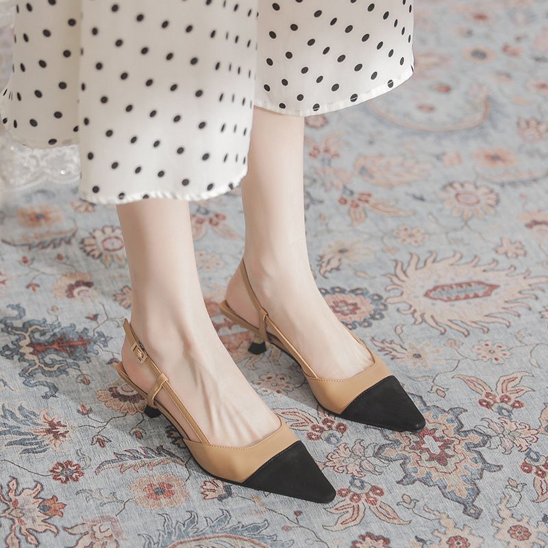 Baotou-sandaler Med Mellemhæl Flade Stiletsko Med Spidse Tå Til Kvinder Farvematchende Højhælede Sko