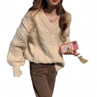 Blød Blå V-hals Sweater Dame 2023 Ny Forår Og Efterår Løs Twist Pullover Top