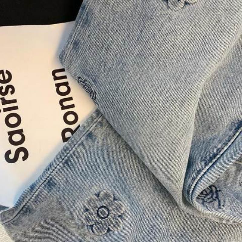 Broderede Blomsterjeans Damer Lyseblå Lige