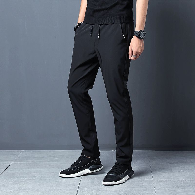 Bukser Mænd Slim Fit Trendy Sorte Joggingbukser Løse Små Fødder Lige Fit