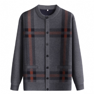 Cardigan Sweater Herre Strikket Jakke Rund Hals Tyk Top
