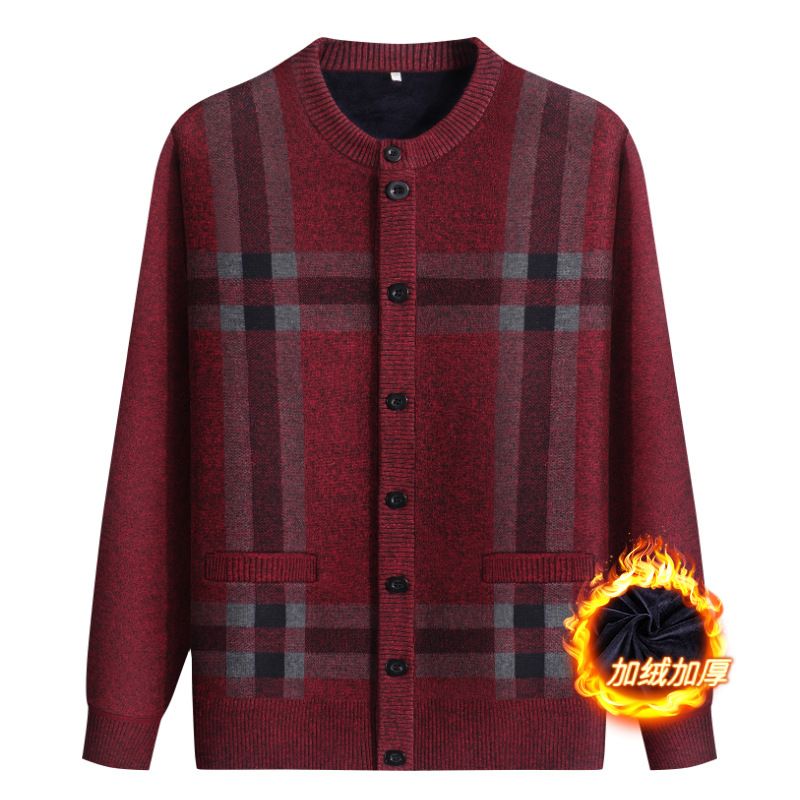 Cardigan Sweater Herre Strikket Jakke Rund Hals Tyk Top