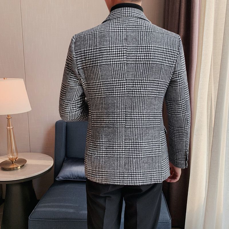 Casual Blazere Houndstooth Enkeltradet To Knapper Efterårs Vinterfrakke