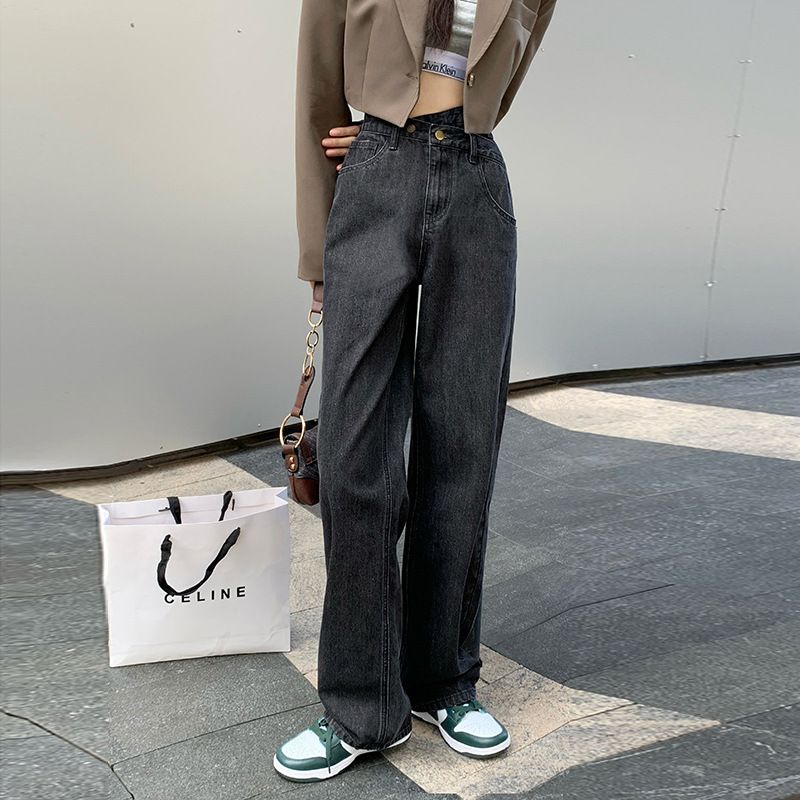Casual Damejeans Lige Løs Højtalje Uregelmæssig Trendy