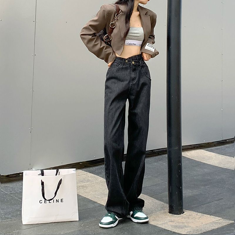 Casual Damejeans Lige Løs Højtalje Uregelmæssig Trendy