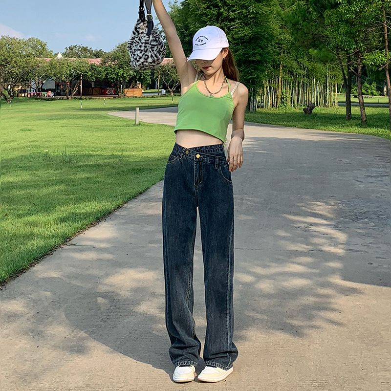 Casual Damejeans Lige Løs Højtalje Uregelmæssig Trendy