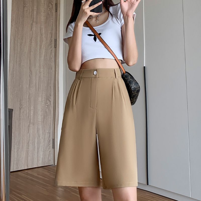 Casual Dameshorts Lige Løs Højtalje Bred Ben Hvid