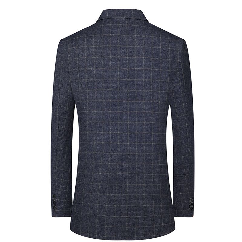 Casual Plaid Blazere Herrejakke Slim 2023 Trendy Blå