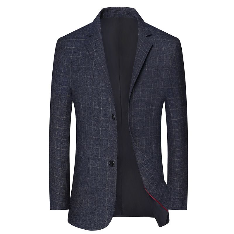 Casual Plaid Blazere Herrejakke Slim 2023 Trendy Blå