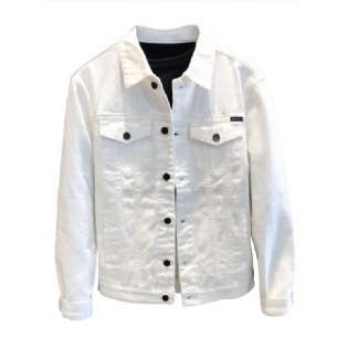 Casual Slank Hvid Denimjakke Mænd Trend Arbejdstøj