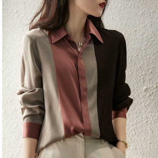 Color Block Dameskjorte Langærmet Løs Chiffon