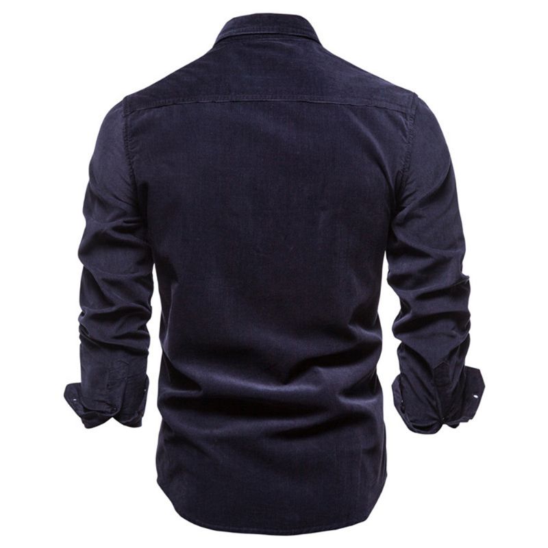 Corduroy Herreskjorte Slim Fit Casual Langærmet Denimblå