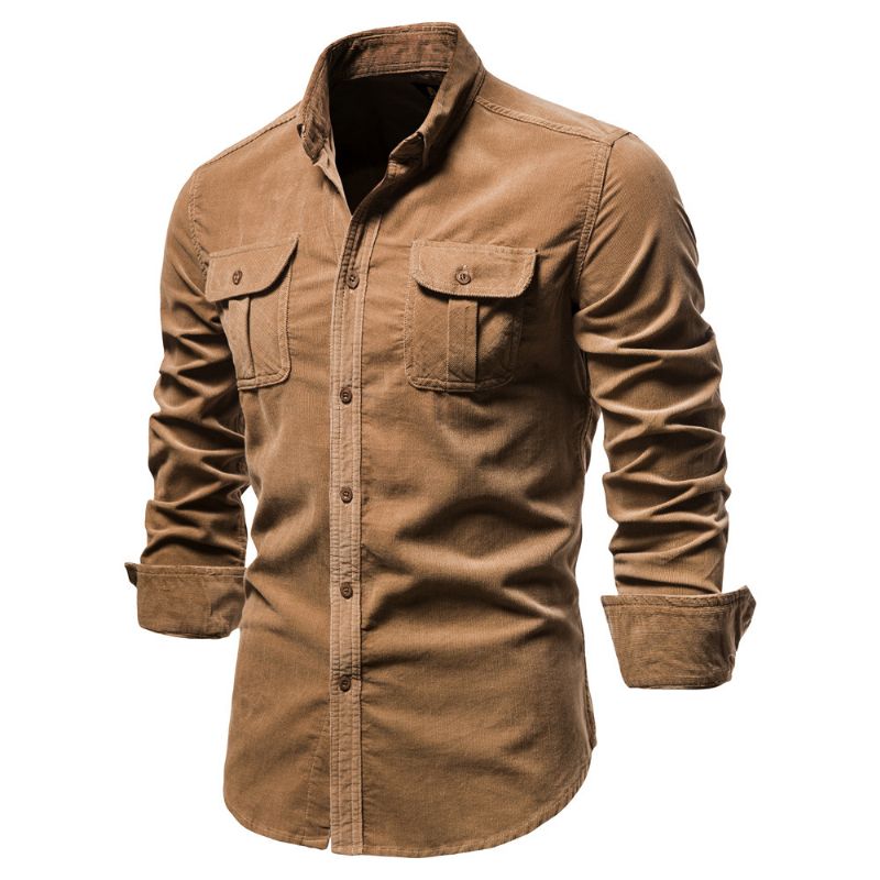 Corduroy Herreskjorte Slim Fit Casual Langærmet Denimblå