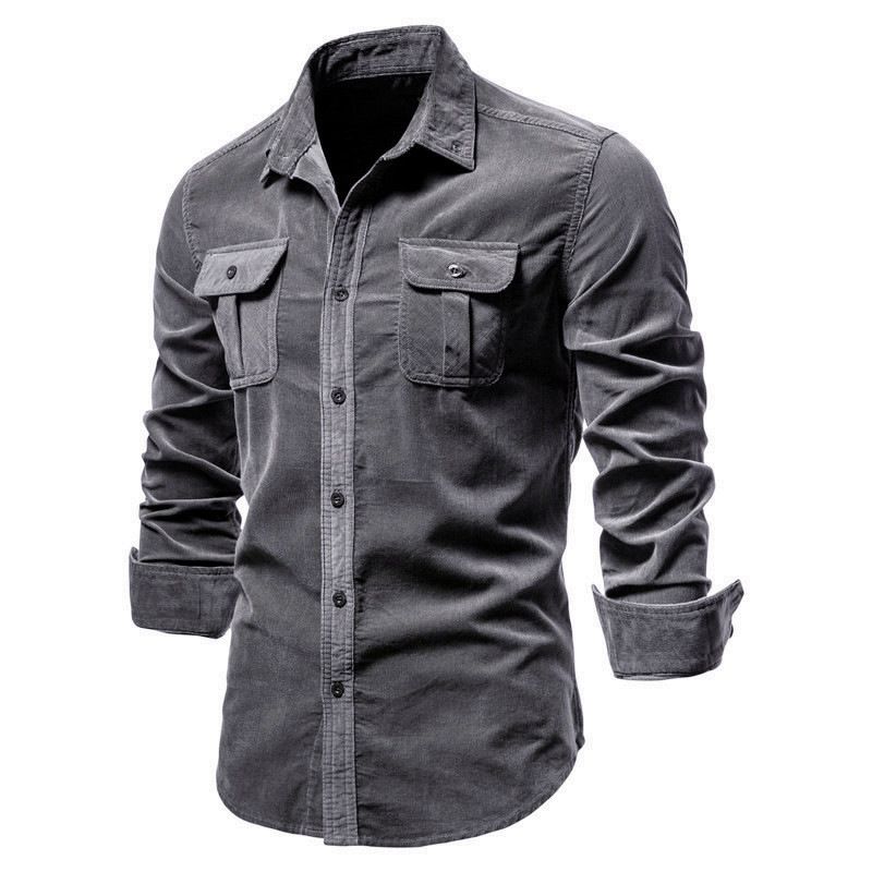 Corduroy Herreskjorte Slim Fit Casual Langærmet Denimblå