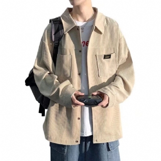 Corduroy Skjorte Mænd Casual Handsome Ensfarvede Løs