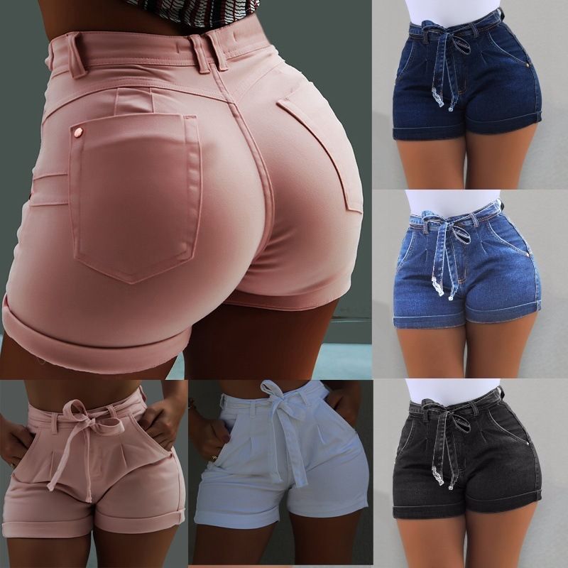 Dame Denim Shorts Bælte Micro Elastic