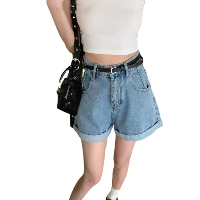 Dame Denim Shorts Højtaljet Brede Ben