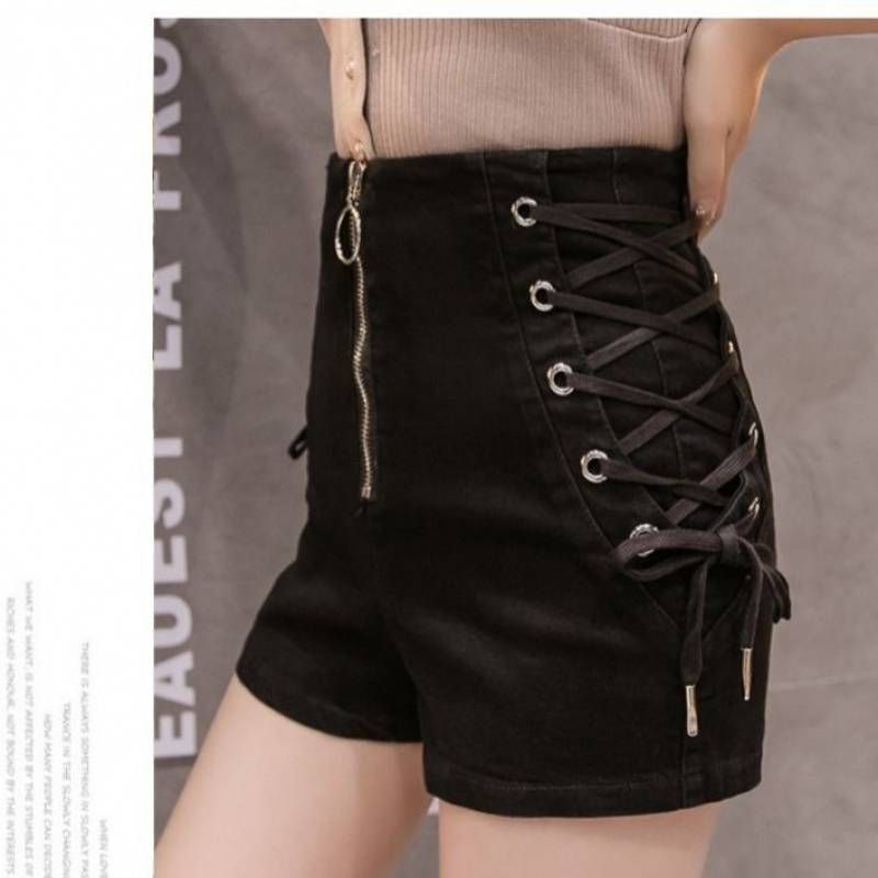 Dame Denim Shorts Højtaljet Elastisk Bomuld Casual Lynlås