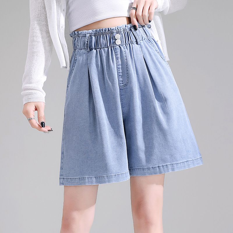 Dame Denim Shorts Tynde Sektion Høj Talje Løse Lige Brede Ben Fem-punkts Bukser
