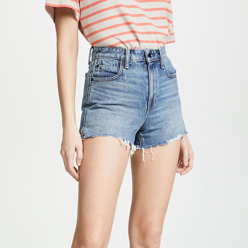 Dame Denimshorts Med Høj Talje Løse Brede Benhuller