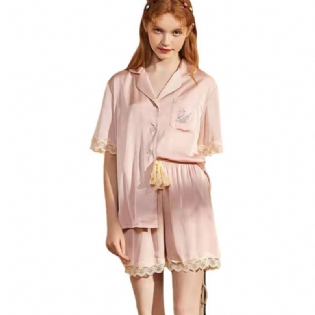 Dame Homewear Lace Kortærmet Satin Pyjamas Tredelt Sæt